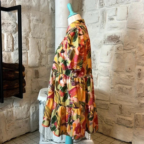 Pink Ripple | Floral Layered Mini Shirt Dress - Picture 5 of 7